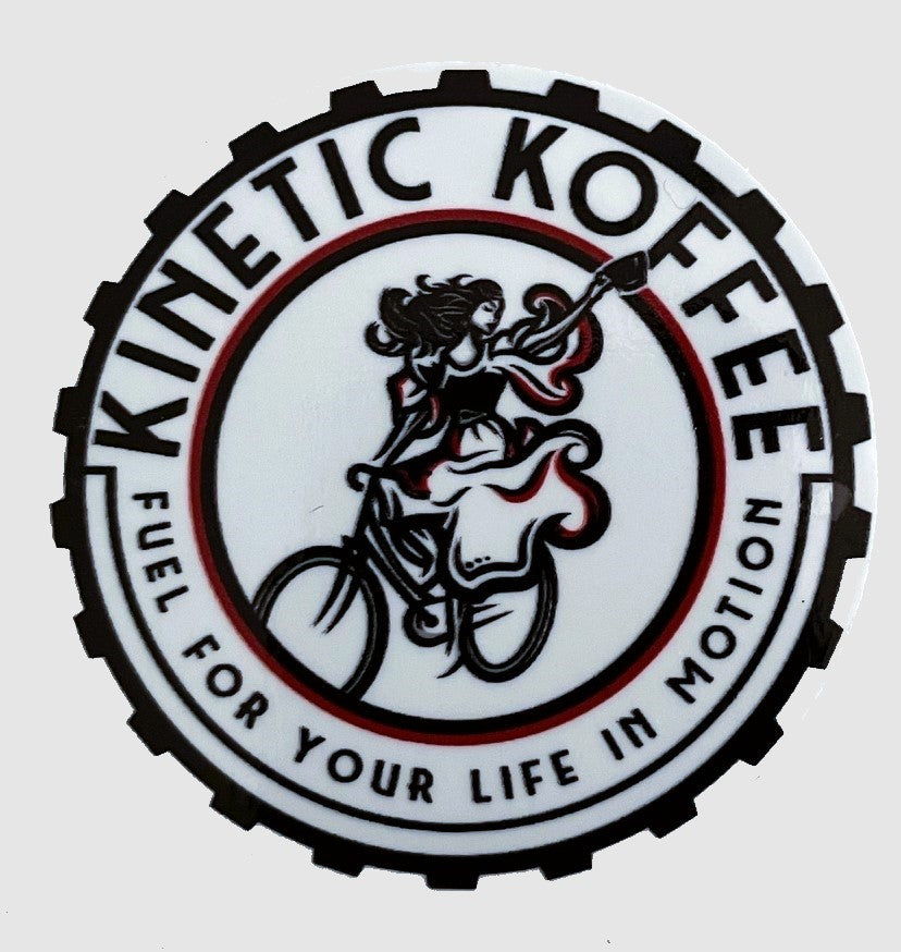 Kinetic Koffee Woman Rider Sticker