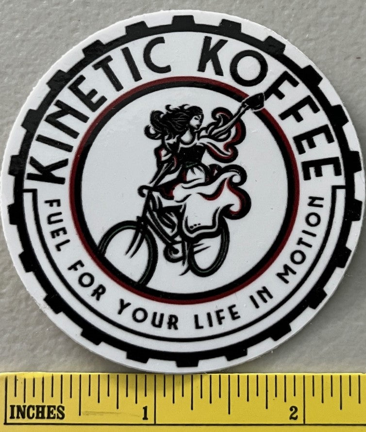 Kinetic Koffee Woman Rider Sticker